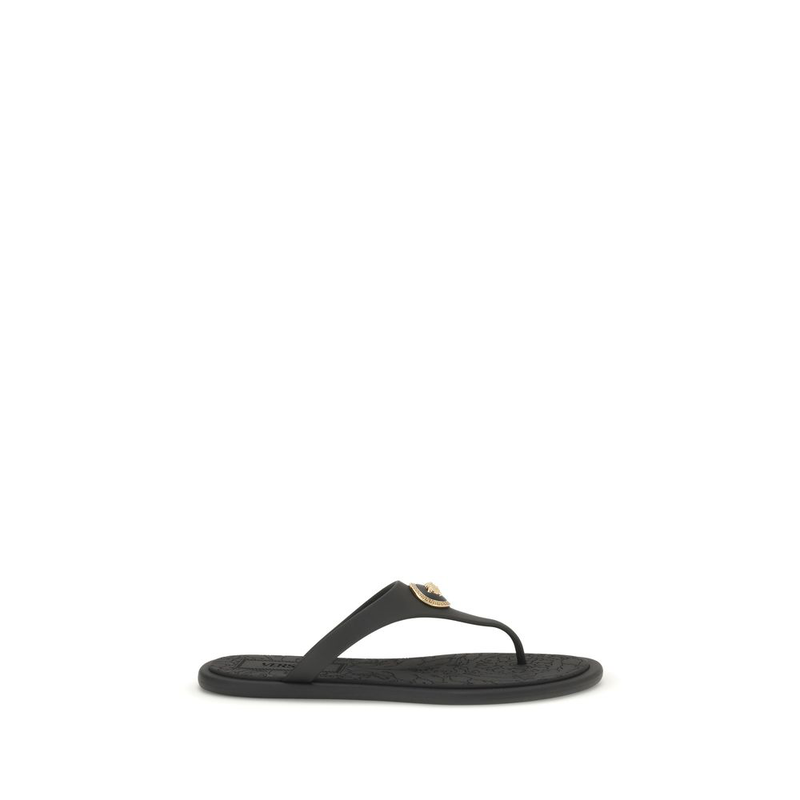 Black rubber flip-flop sandals-null