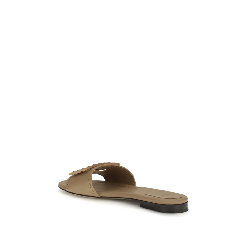 Beige calf leather bos taurus flat sandals-null