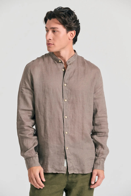 Funkybuddha linen shirt mao, Cigar, medium