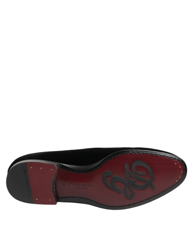 Black velvet loafers formal men dress shoes-null