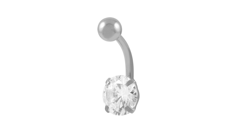 Surgical steel single zircon stone navel silver-null