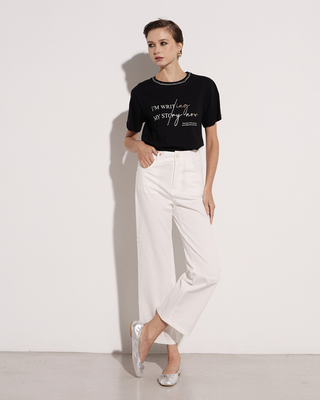 Trouser cotton cropped, White, medium