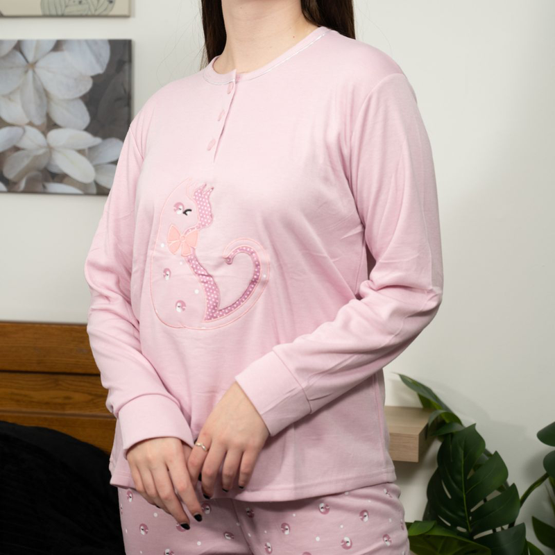 Product image: Ladys pajama with buttom in flanel fabric #f1596-null