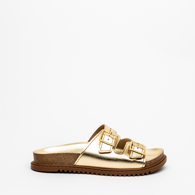 Molekinha shiny gold girls slider sandals, Gold, medium