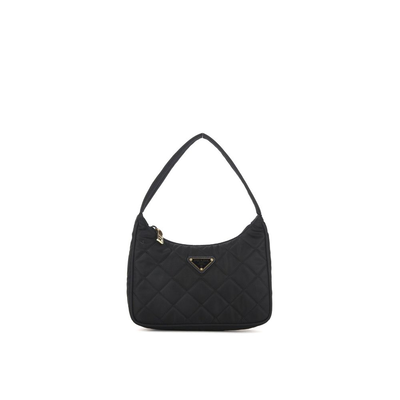 Black nylon shoulder bag, Black, medium