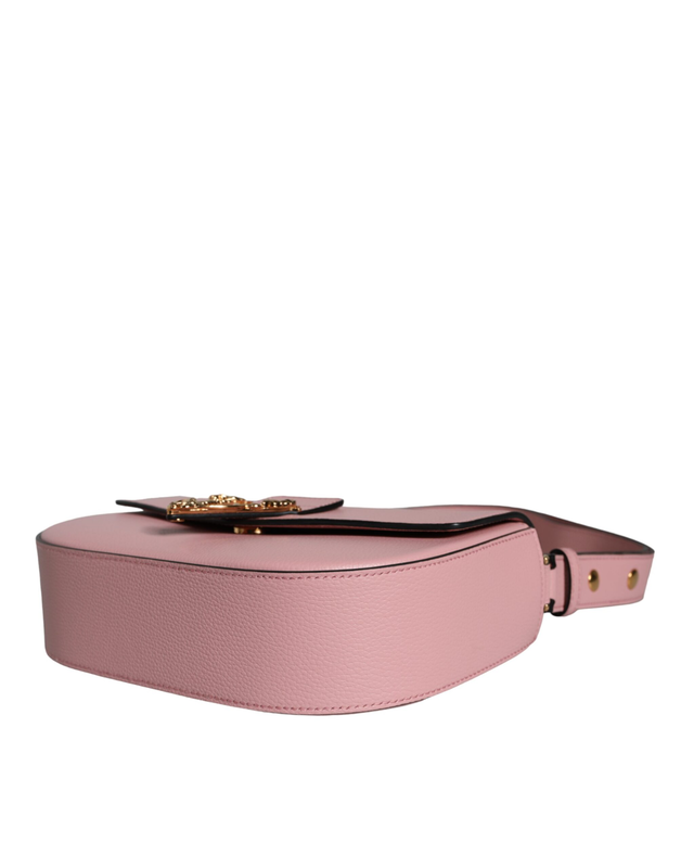 Pink grainy calf leather logo crossbody shoulder bag-null