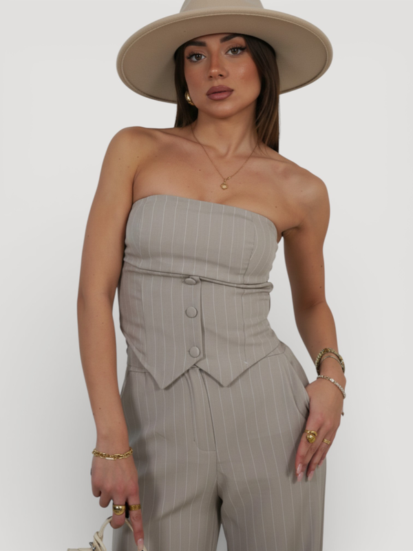 Pinstripe strapless bustier top - beige-null