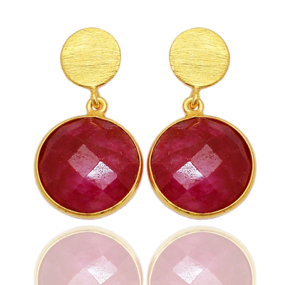 Mineral stone earrings, Ruby, medium