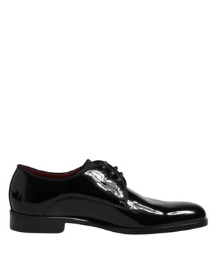Black leather lace up men derby formal shoes, Black, medium