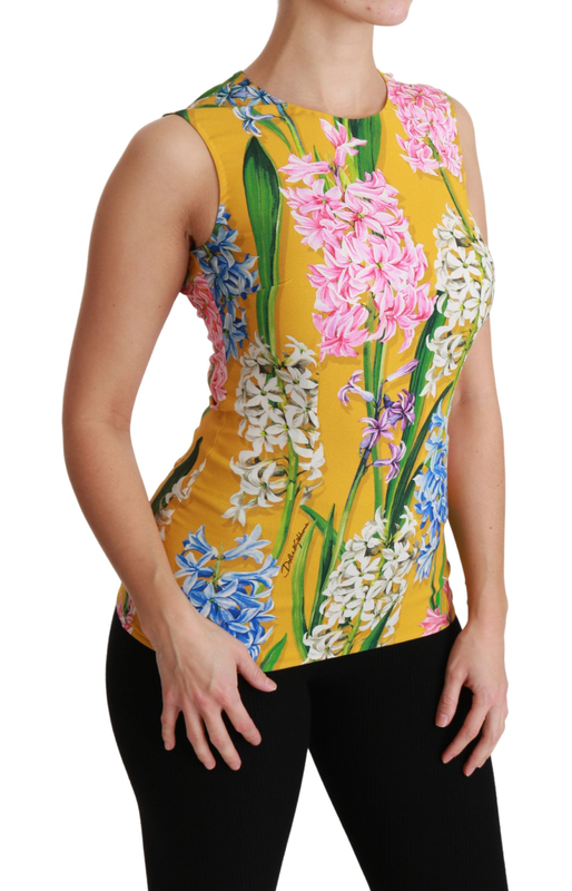 Yellow floral stretch top tank blouse-null