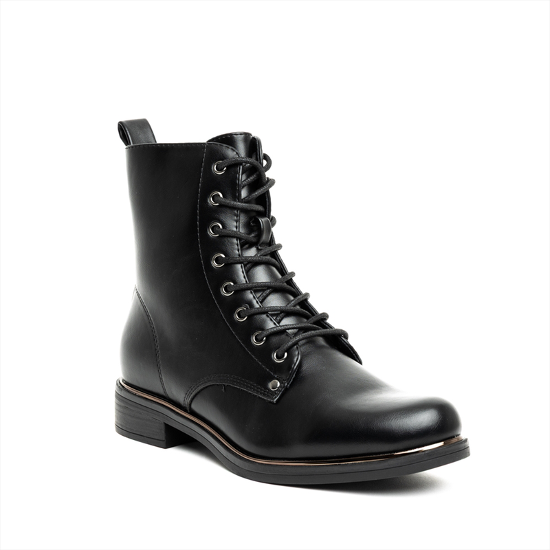 Miss belgini pu flat combat lace up timeless ankle boots-null