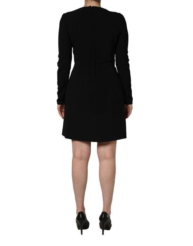 Black long sleeves scoop neck mini dress-null
