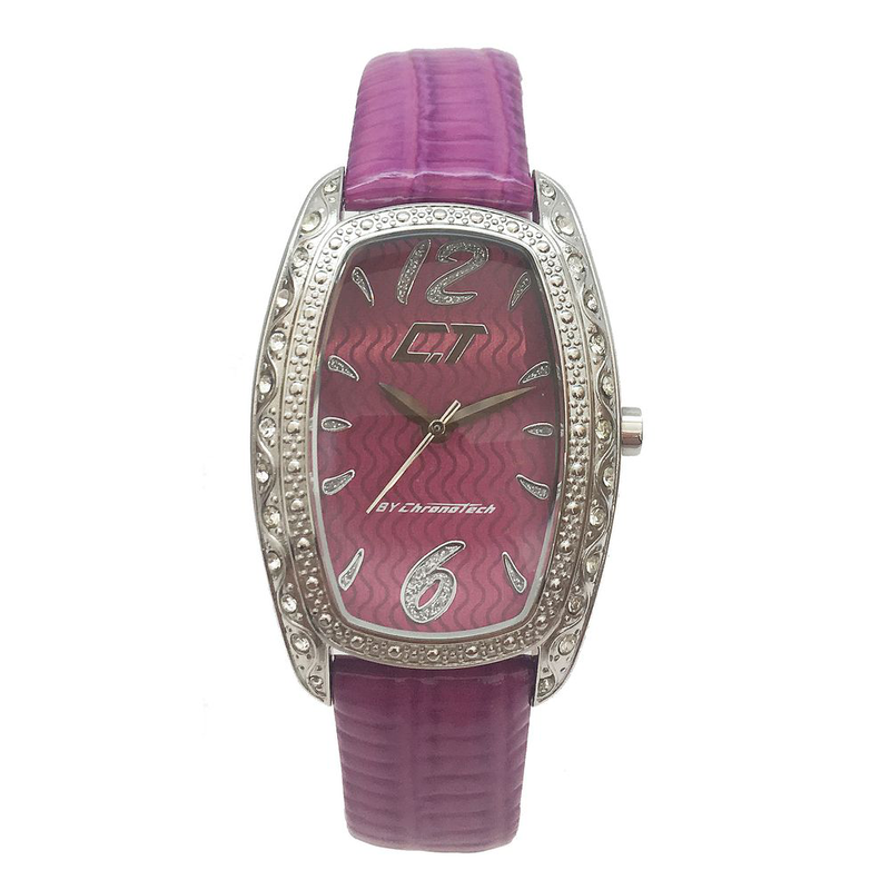 Purple leather dress watch-null