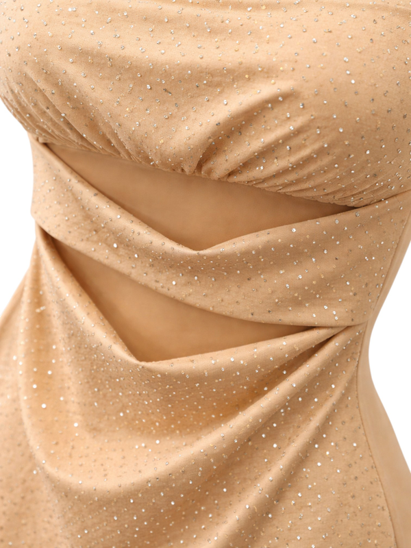 Strapless rhinestone cut-out mini dress - beige-null