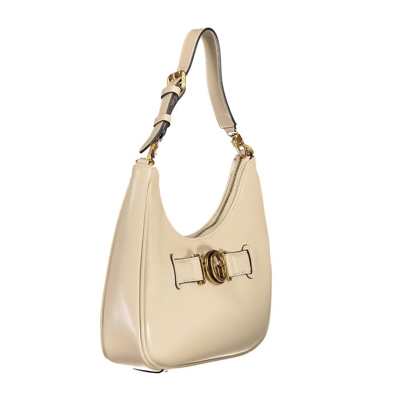 Beige polyurethane women's shoulder bag-null