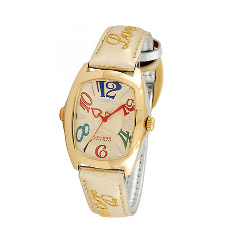 Gold leather dress watch-null