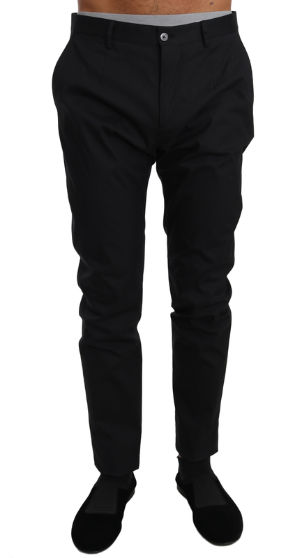 Black cotton stretch formal trousers pants-null