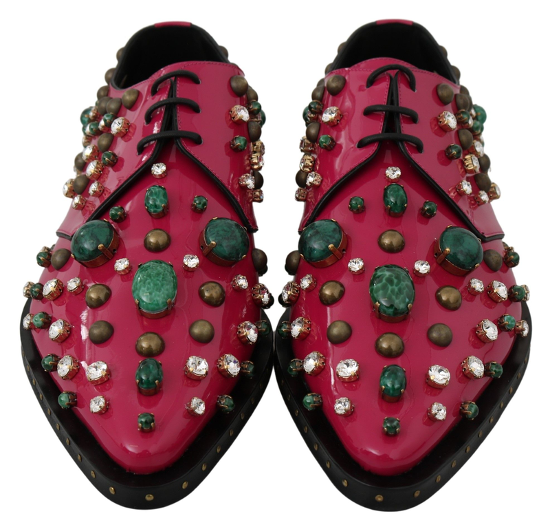 Pink leather crystals dress broque shoes-null