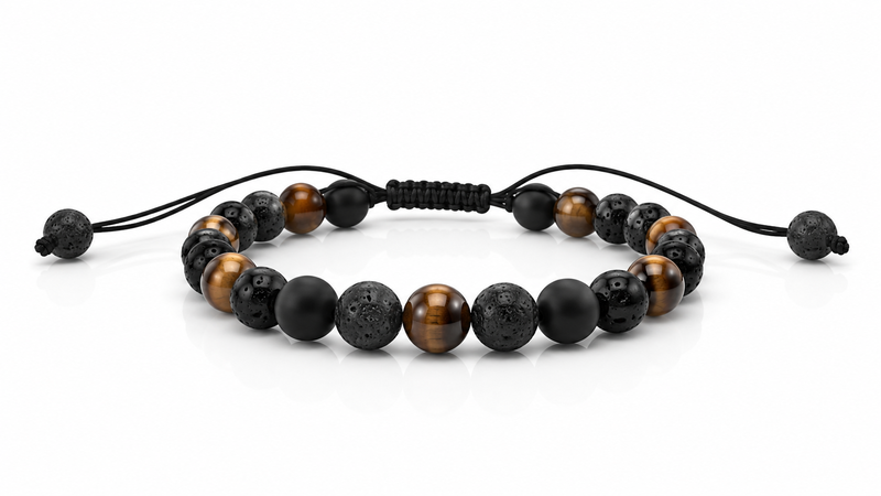 Men's tiger eye & lava stone bracelet-null