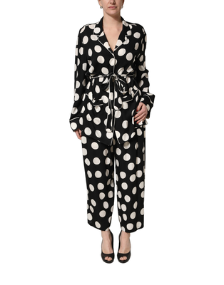 Black white polka dot pajama 2 piece set sleepwear, Black With White Polka Dots, medium