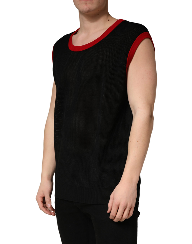 Black crew neck sleeveless men knit vest t-shirt-null