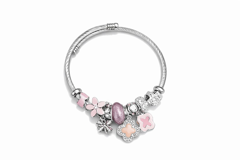 Pandora style bracelet &ndash; pink clover-null