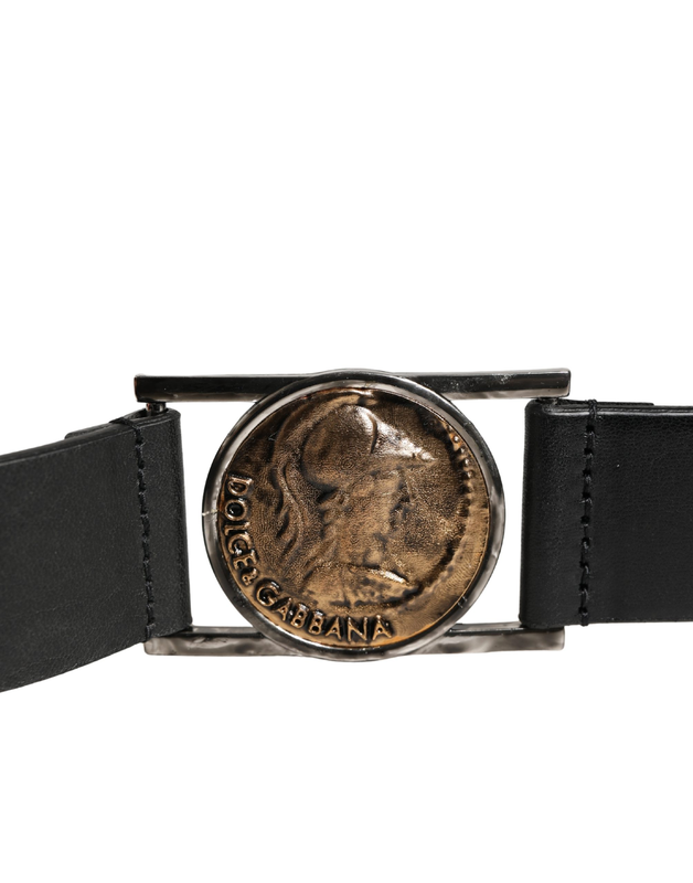 Men black classic leather metal buckle belt-null