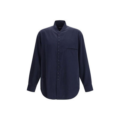 Blue silk dress shirt, Blue, medium