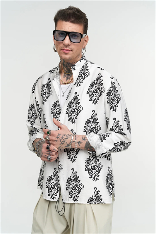 Product image: Stefan flame flower stand up collar shirt-null