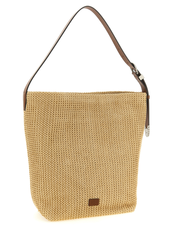Beige cowhide shoulder bag-null