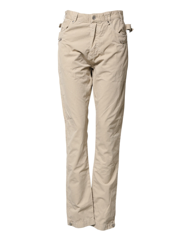 Beige cotton mid waist straight men denim jeans-null