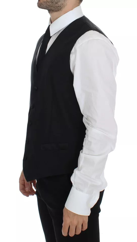 Black wool silk dress gilet jacket vest-null