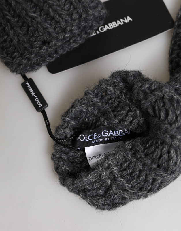 Gray acrylic knitted fingerless arm warmer gloves-null