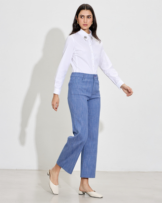 Denim trouser cropped, Blue, medium