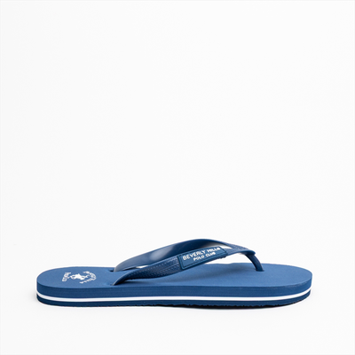Beverly hills polo club mens flip flop slippers with lexical logo branding, Navy, medium