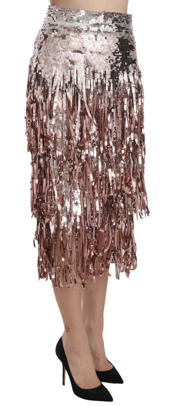 Sequin embellished fringe midi pencil skirt-null