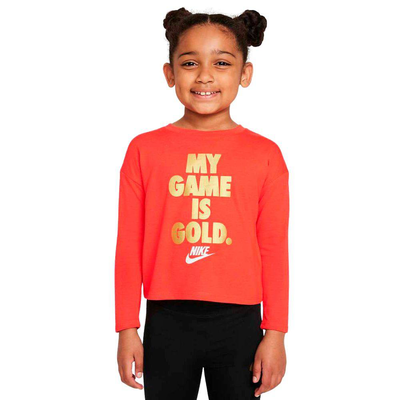 Nike little girls my game is gold ls top, Bright Crimson, medium
