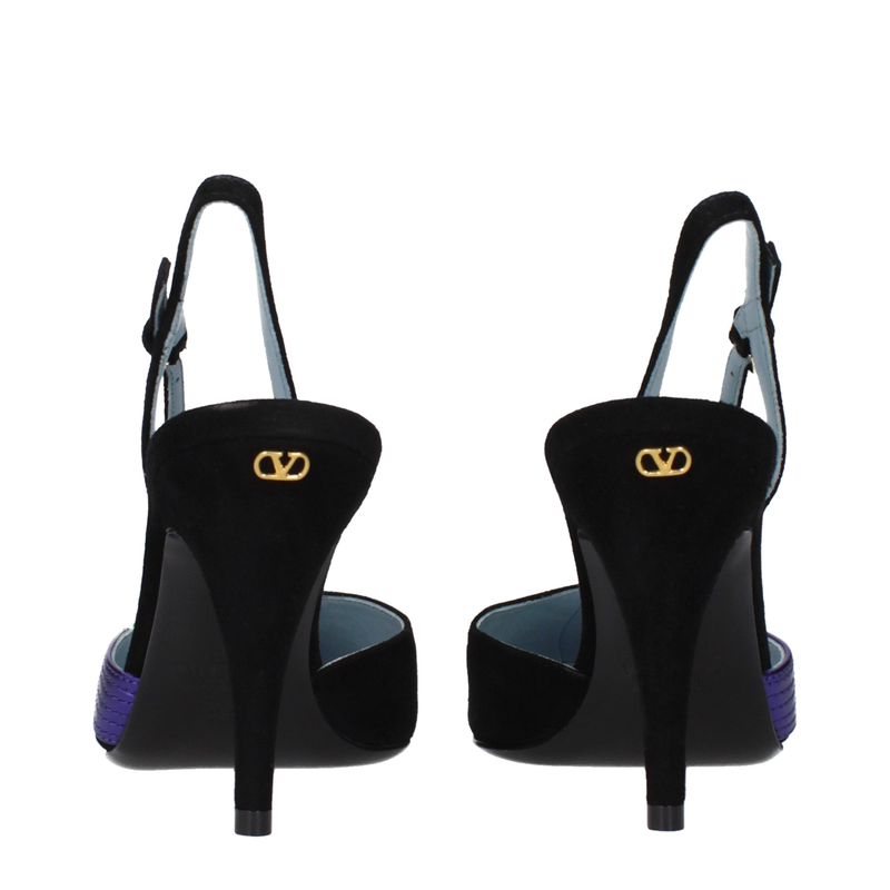 Black leather high heel pumps-null