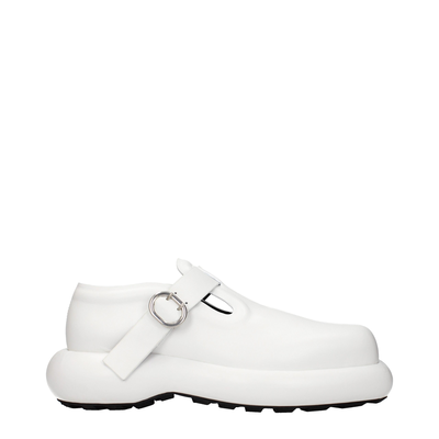 White leather slip-on loafers, White, medium
