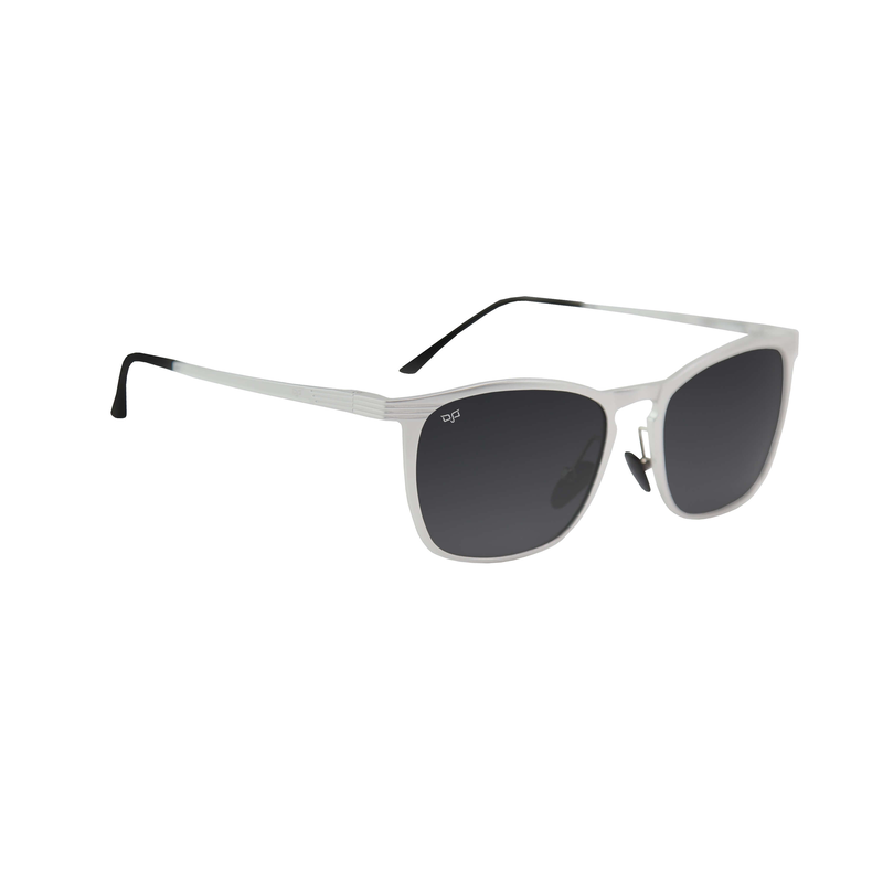 OJO man sunglasses aluminium silver frame and temples with black tips and grey polarised lenses-null