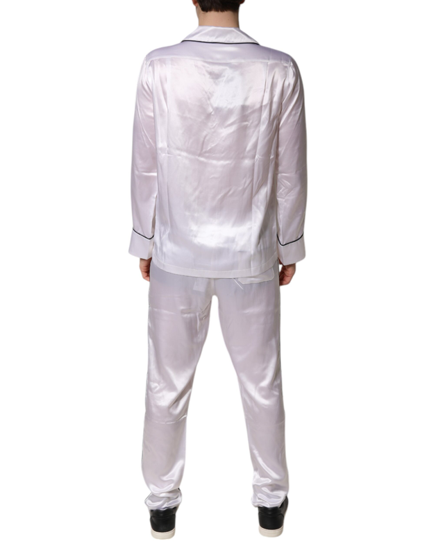 White satin silk men pajama set sleepwear-null