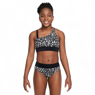 Young girl assymmetrical top & bikini set, Black, medium