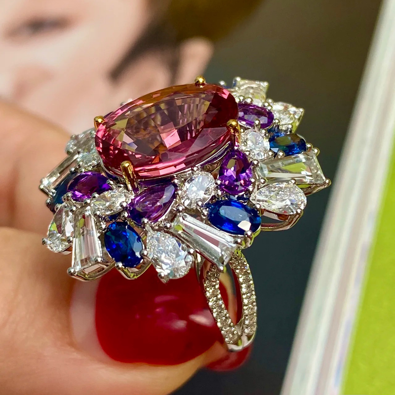 Ins colored cubin zircon coctail ring image number null