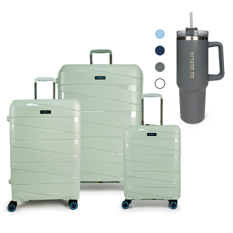 Bg berlin - ted set of 3 luggages & Bg Tumbler Gift (4 wheel) 55cm/20in, 66cm/24in, 76cm/28in suitcases, mint image number null