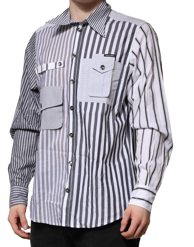 White gray striped cotton men casual shirt-null