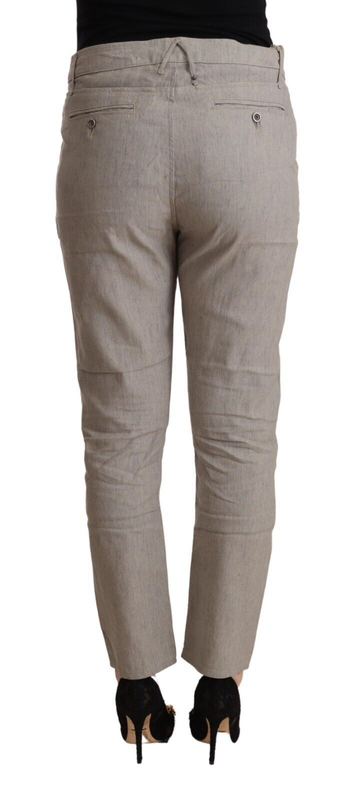 Light gray linen blend mid waist tapered pants-null