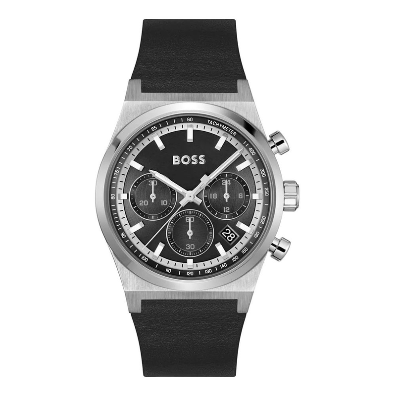 Gray leather dress watch-null