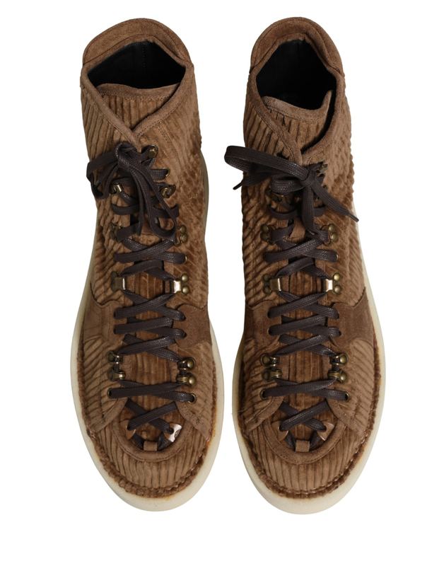 Brown corduroy high top oxford boots-null