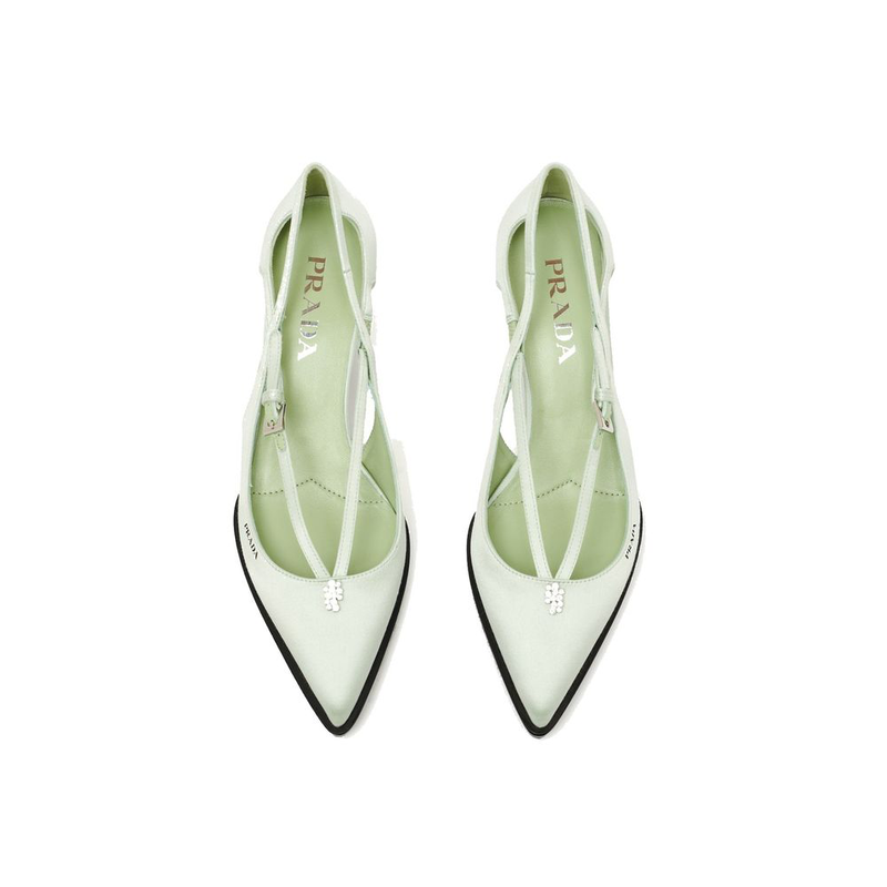Bicolor silk mid heel pumps-null