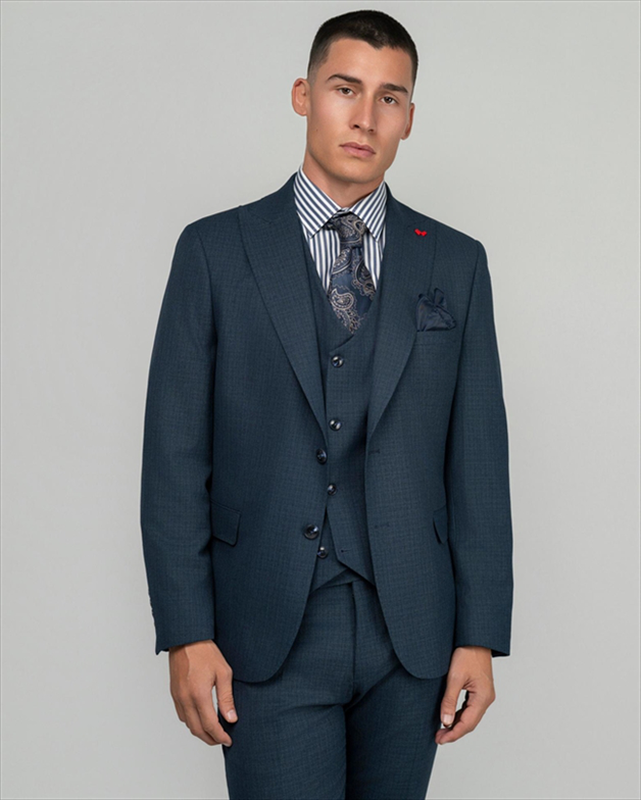 Dzine elastic 3piece slim fit suit in patterned-null